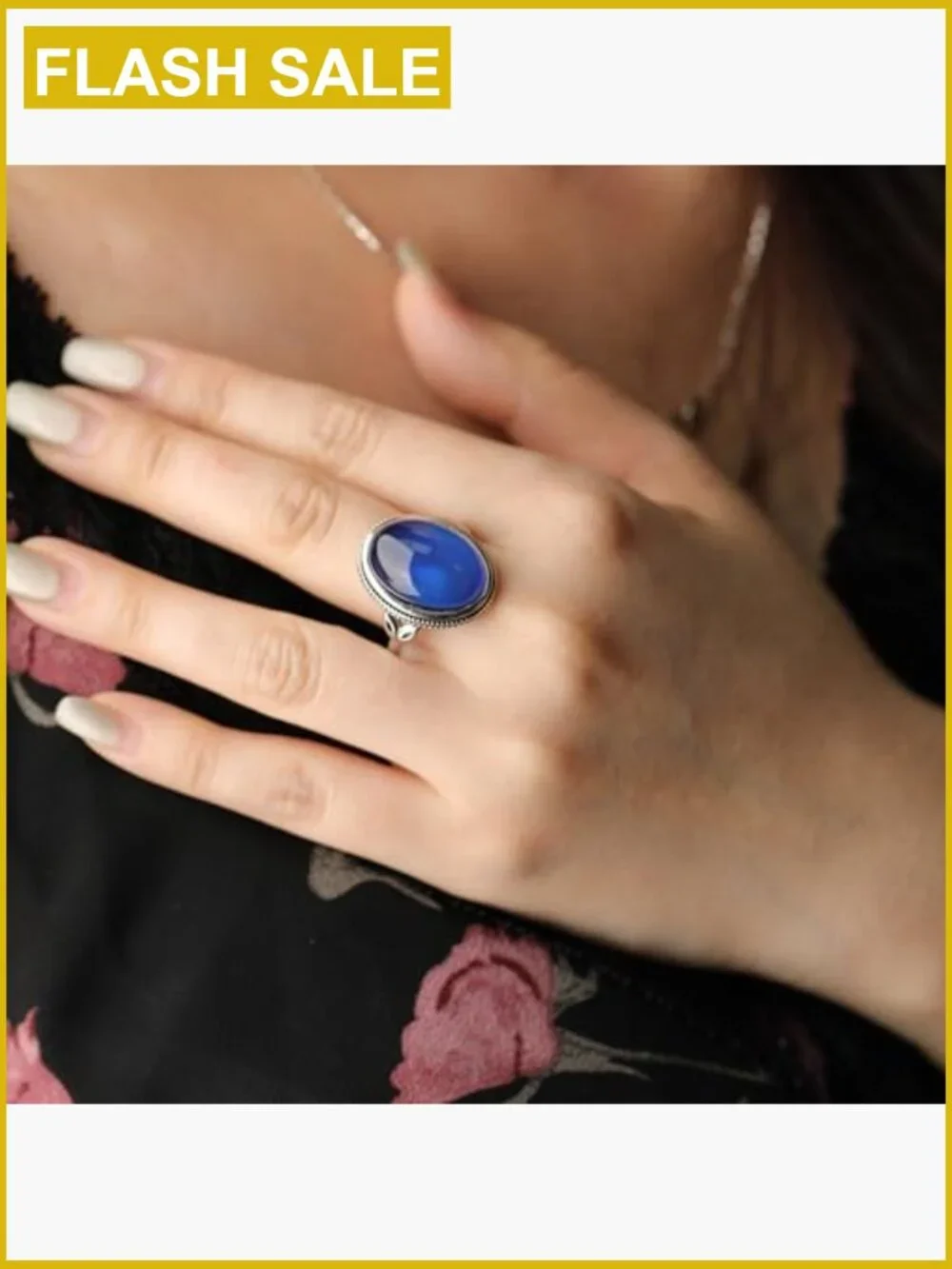 Oval Mood Ring - Sterling Silver Statement Ring for Women